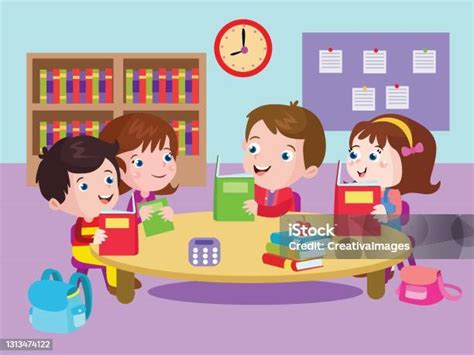 selamat anakanak belajar bersama  perpustakaan kartun vektor