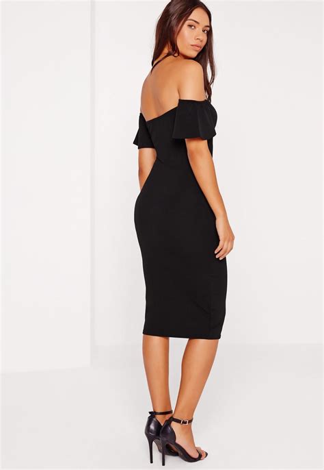 Missguided Bardot Bodycon Midi Dress Black Midi Dress Bodycon