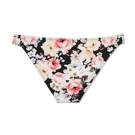 Juniors Cheeky Side Tab Bikini Bottom Xhilaration Black Floral Large