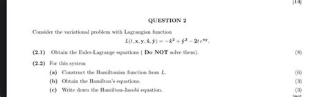 Solved Consider The Variational Problem With Lagrangian Chegg