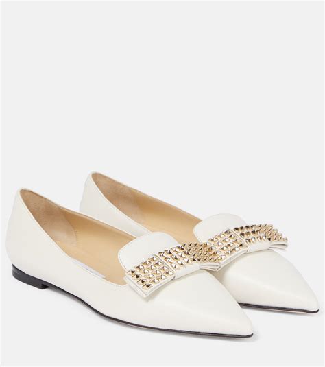 Jimmy Choo Gala Embellished Leather Ballet Flats In White Lyst