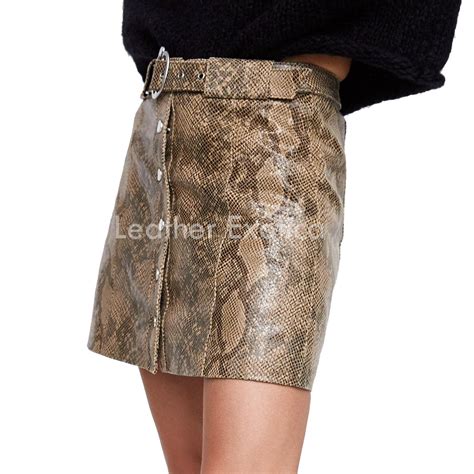 Snakeskin Print Leather Mini Skirt Leatherexotica