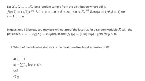 Solved Let X1x2xn Be A Random Sample From The