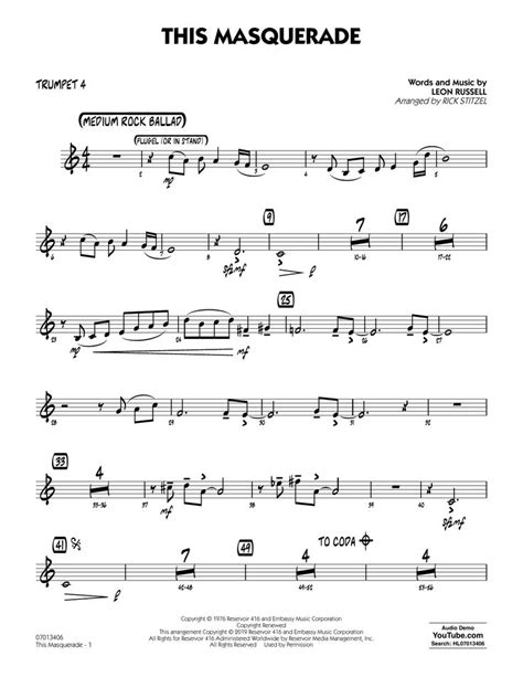 Leon Russell This Masquerade Arr Rick Stitzel Trumpet Sheet