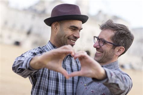 Happy Gay Homosexual Couple In Love Stock Photo Image Of Portrait Friends
