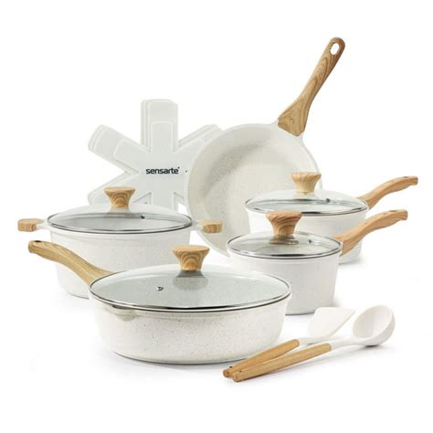 Sensarte Ceramic Nonstick Pots and Pans Set, 17 Pieces Healthy Non ...