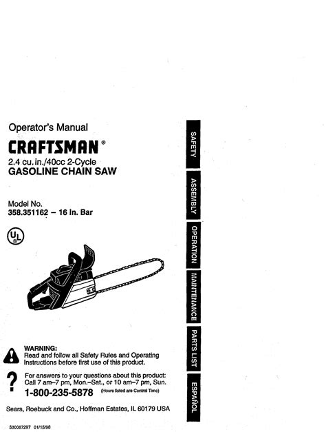 Craftsman 358351162 User Manual CHAINSAW Manuals And Guides L0810422