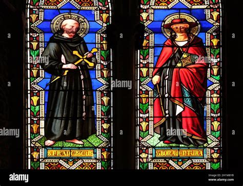 Saints Francis Of Assisi And Bonaventura Stained Glass Window In The Basilica Di Santa Croce