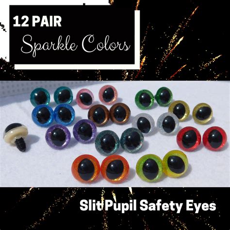 12 Pair Safety Eyes Slit Pupils Sparkle Colors Mix