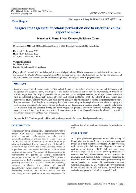 PDF Surgical Management Of Colonic Perforation Due To Ulcerative