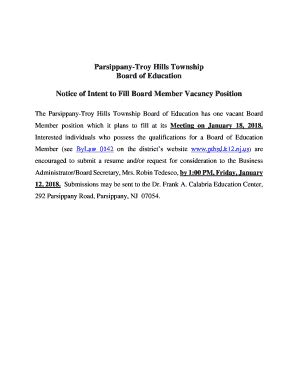 Fillable Online Notice Of Intent To Fill Board Member Vacancy Position