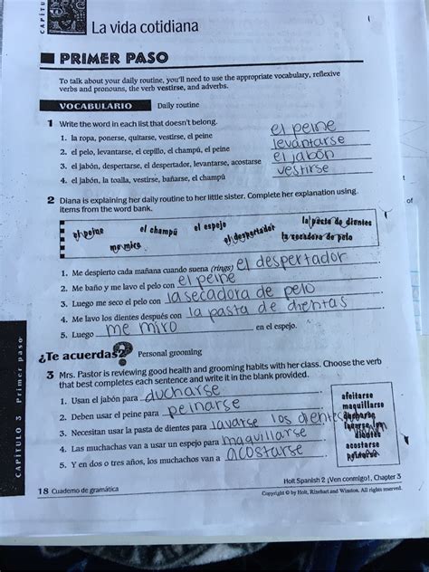 Segundo Paso Worksheet Answers Chapter 1
