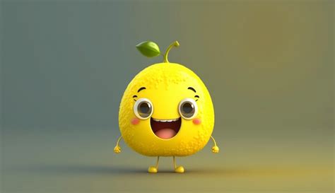 Premium Ai Image Cute Happy Lemon Cartoon Character Generative Ai