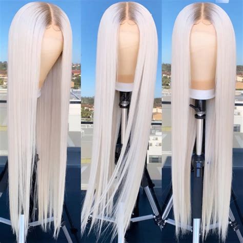 White Blonde Straight Lace Front Wig For Women Rooted Pre Plucked Full