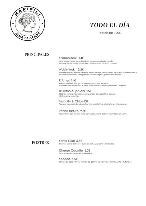 Menu at Maripili restaurant, Las Palmas de Gran Canaria