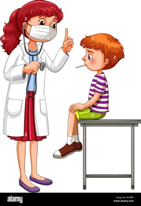 Doctor examining little sick boy illustration Stock Vector Image & Art - Alamy