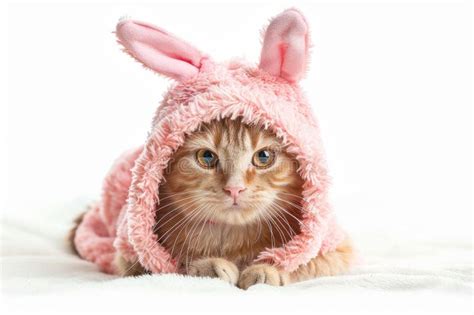 Happy Cat Wearing Easter Bunny Costumes Studio Lighting Isolated On