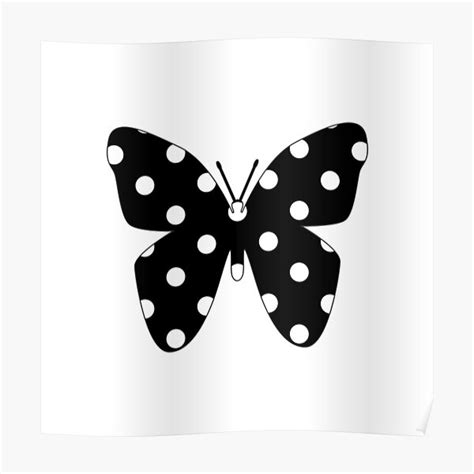 Cute White On Black Polka Dot Butterfly Poster For Sale By