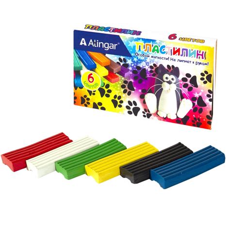 Пластилин Alingar, 6 цветов, 90 гр., особо мягкий, без стека, картонная ...