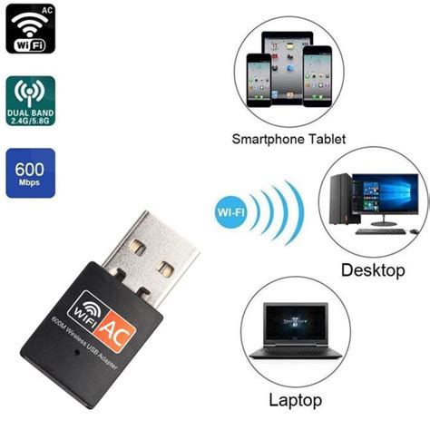 Mini Adaptateur Universel 600 Mbps Sans Fil USB WiFi Antenne Bi Bande 2