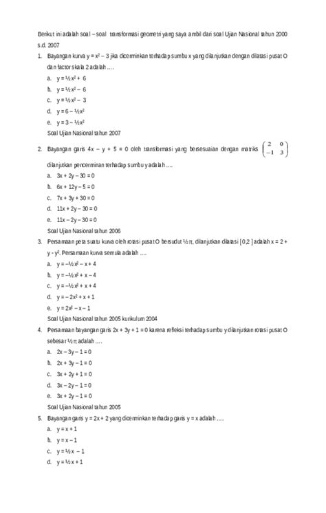 Contoh Soal Transformasi Geometri Kelas 11 Ujian