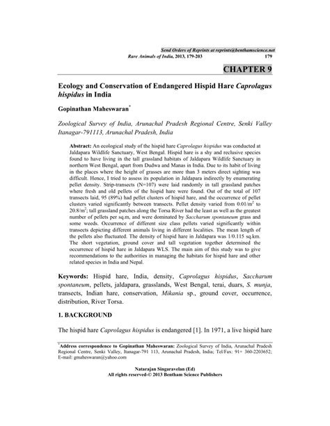 (PDF) Ecology and Conservation of Endangered Hispid Hare Caprolagus ...