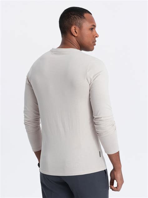 Men S Longsleeve With Buttons At The Neckline Light Beige V6 OM LSCL