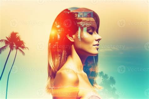 Summer Themed Double Exposure Bikini Portrait Generative AI Stock Photo At Vecteezy