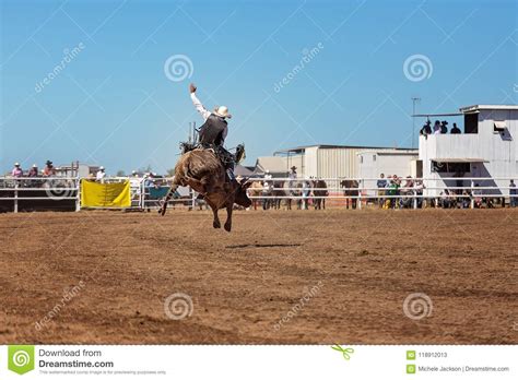 Cowboy Bull Riding at Country Rodeo Editorial Stock Photo - Image of ...