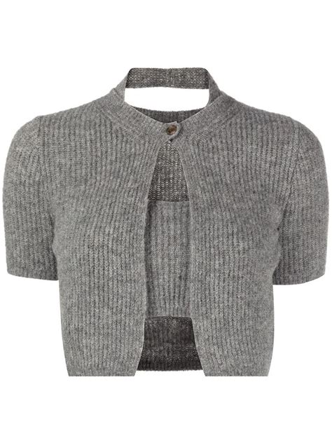 Alexander Wang Ribbed Knit Cropped Cardigan Farfetch Oversized Grey