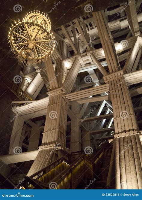 Wieliczka Salt Mine Underground Mining Structure With Chandelier Made