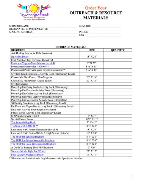 Fillable Online Otda Ny Attachment Sfsp Outreach Order Form