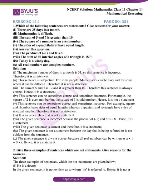 NCERT Solutions Class 11 Maths Chapter 14 Mathematical Reasoning Free