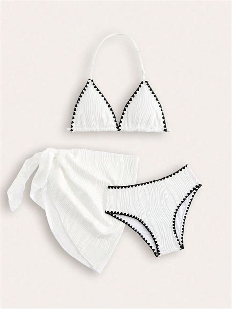 Tween Girl New Fashionable Colorblock Trim Bikini Set Special Fabric SHEIN USA