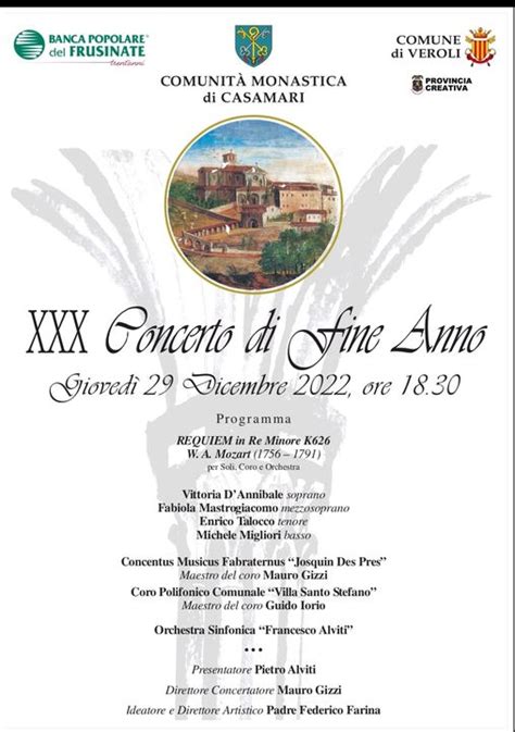 A Casamari Il Requiem Di Mozart Per Il XXX Concerto Di Fine Anno