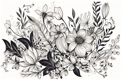 Premium AI Image | Beautiful bouquet of flowers drawn in black and ...