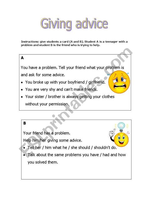 English Worksheets Giving Advice