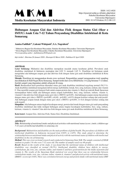 Pdf Hubungan Asupan Gizi Dan Aktivitas Fisik Dengan Status Gizi Skor