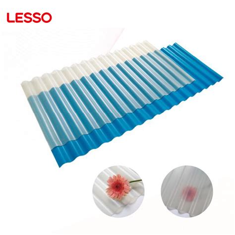 Lesso Custom Color Transparent Light Blue Translucent Tile Pvc Roofing