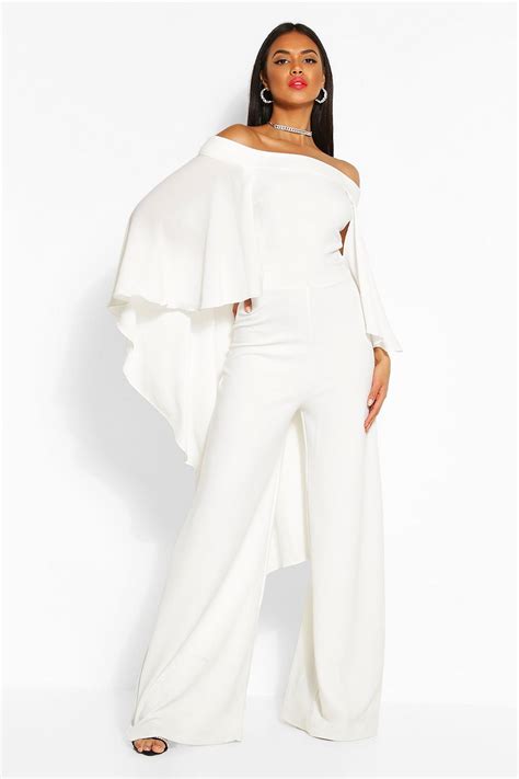 Off The Shoulder Wide Leg Extreme Cape Jumpsuit Jumpsuit Elegant Off