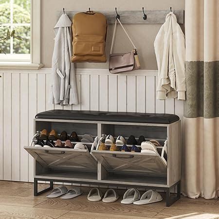 Amazon Maupvit Shoe Cabinet With 2 Flip Drawers Coat Rack Shoe