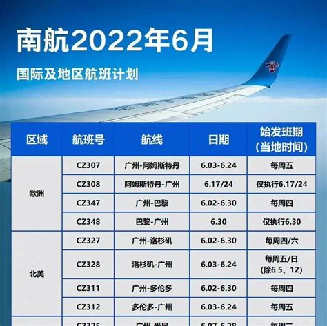 6月各航司国际航班计划速览参考南方航空中国国航