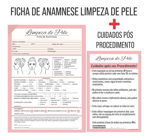 Kit Ficha Anamnese Limpeza De Pele Bloco Cuidados 100fls