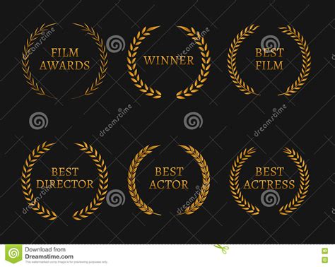 Film Academy Awards Winners And Best Nominee Gold Wreaths On Black