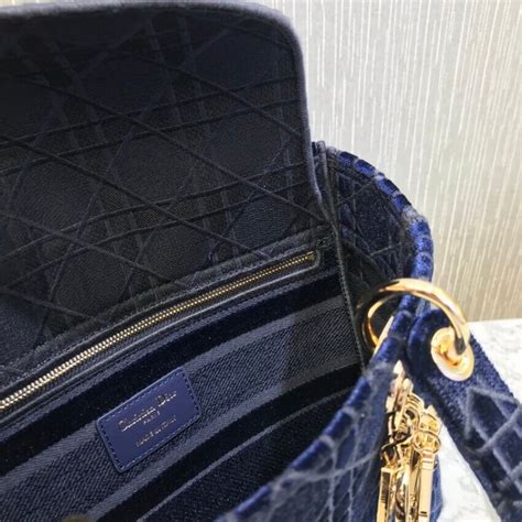 Dior Medium Lady D Lite Bag Blue Cannage Embroidered Velvet