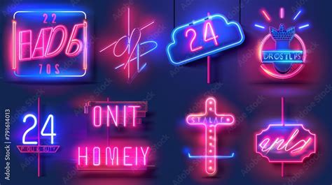 Set Of 24 Hours Neon Signboards In Vector Format These Neon Signs