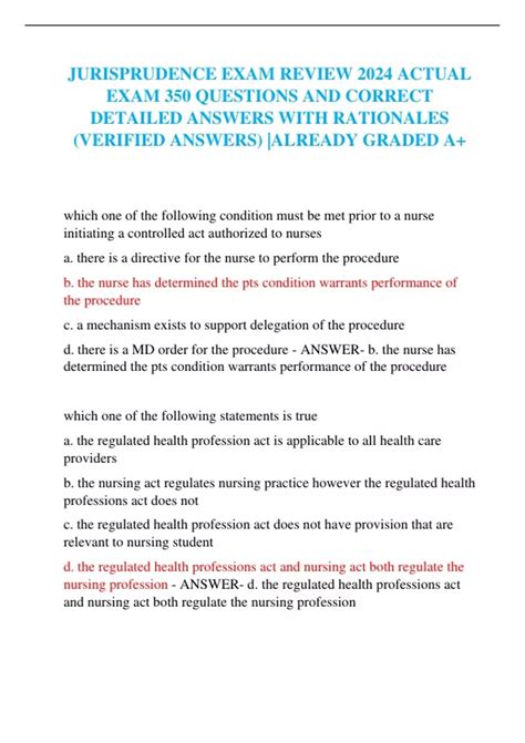 Jurisprudence Exam Review 2024 Actual Exam 350 Questions And Correct