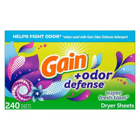 Gain Odor Defense Super Fresh Blast Scent Dryer Sheets 240 Count