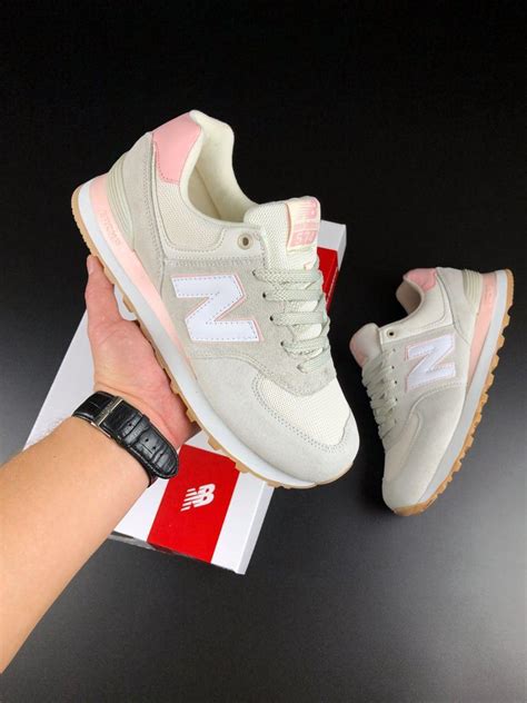 Женские Кроссовки New Balance 574 Замшевые Бежевые с Розовым с Сеткой ...