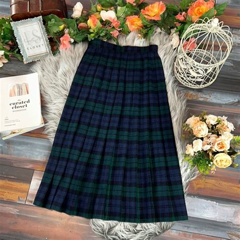 Susan Bristol Skirts Vintage Susan Bristol Plaid Green And Blue Tartan Merino Wool Pleated